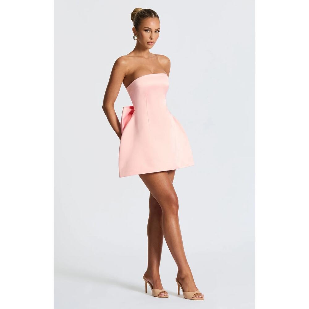 NWT Babyboo Abbey Blush Pink Bow Corset Fit & Flare Strapless Mini Dress Size S - Picture 7 of 14